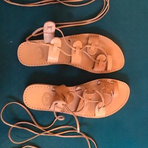 Tan Authentic Greek Leather Gladiator Sandal 7.5